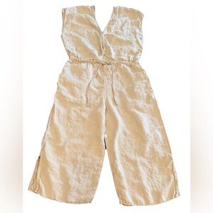 Anthropologie Cloth & Stone 100% Linen Tan Beige Cropped Jumpsuit Lagenlook Med